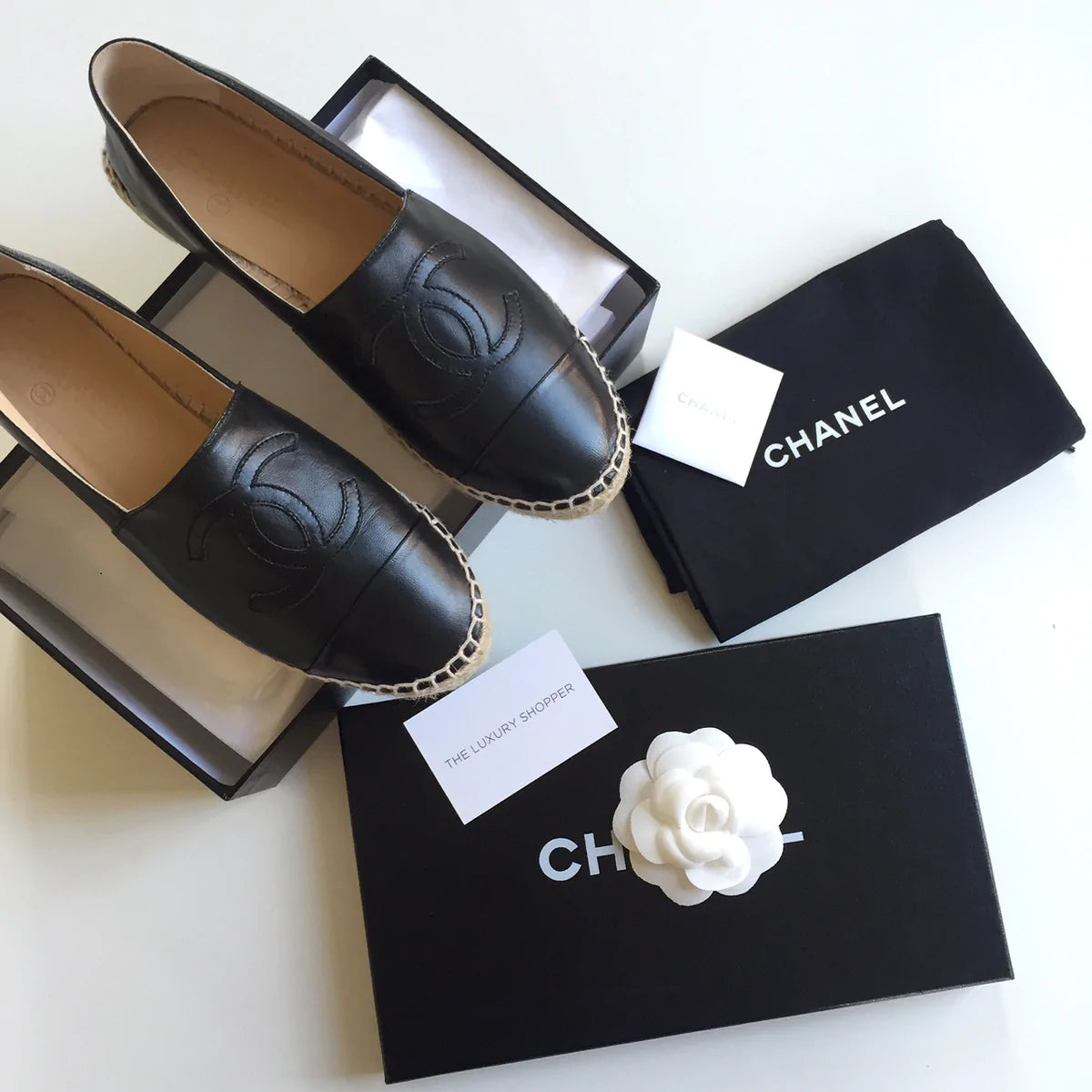 CHANEL LEATHER ESPADRILLE (BLACK)