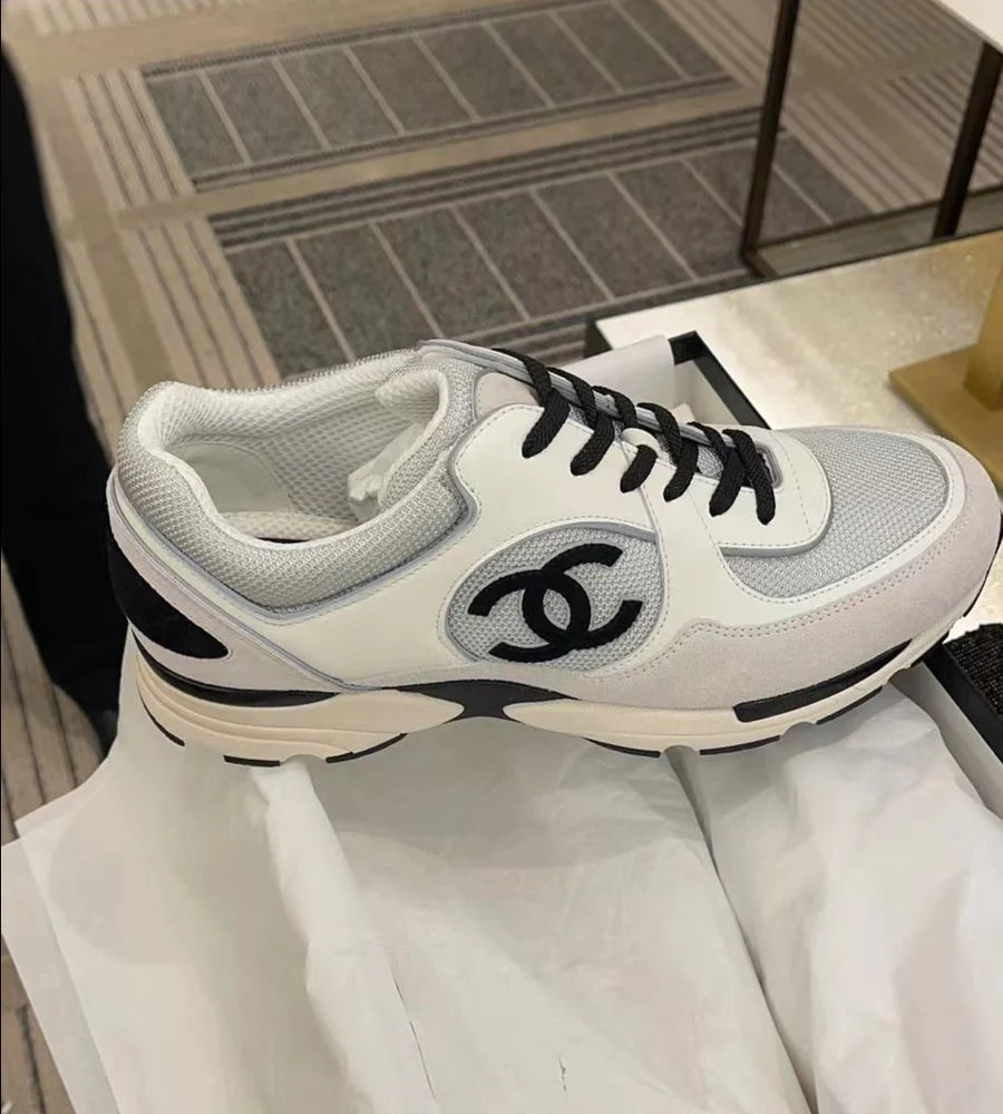 chanel white and silver sneakers
